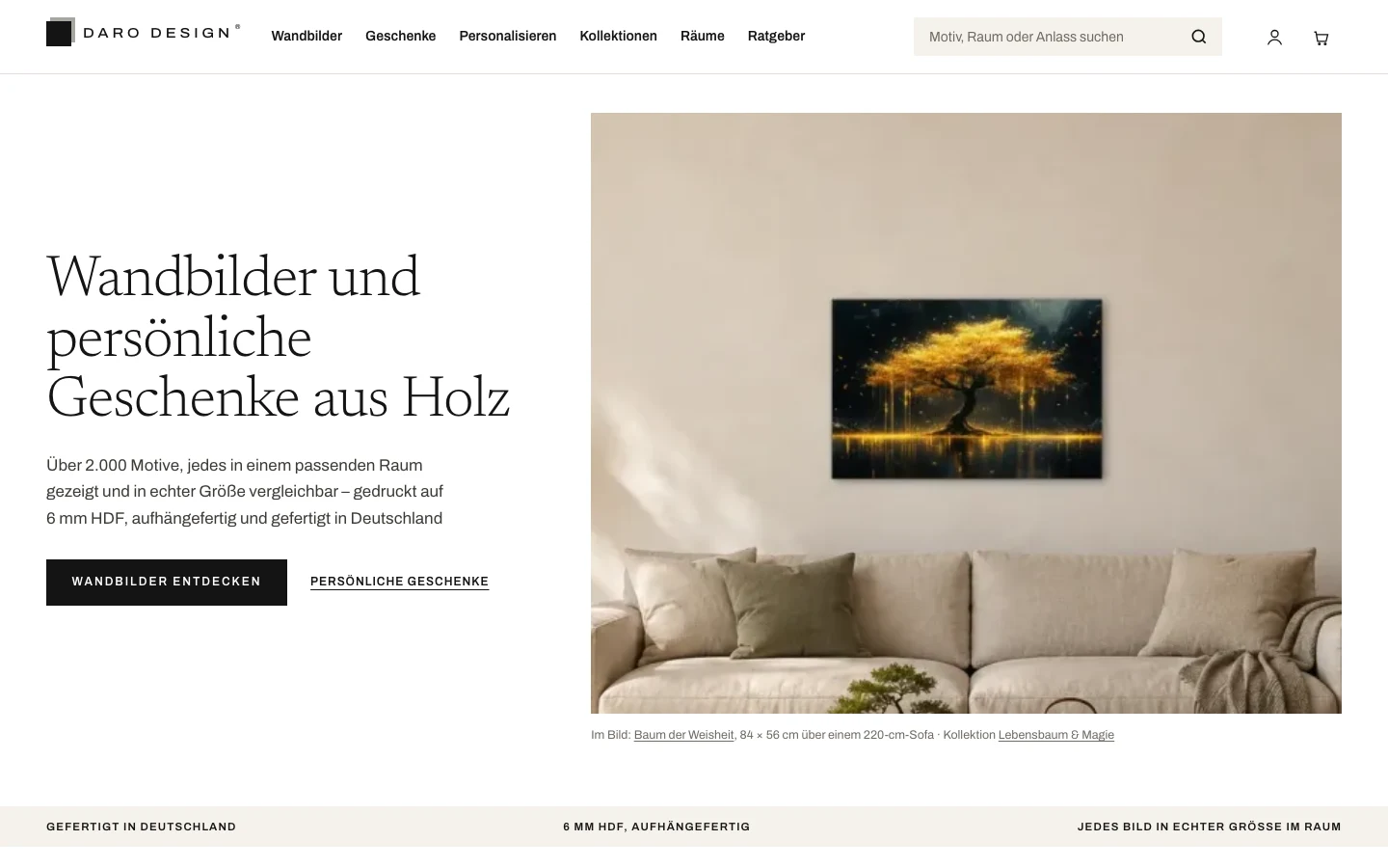Startseite des eigenen Onlineshops DARO Design