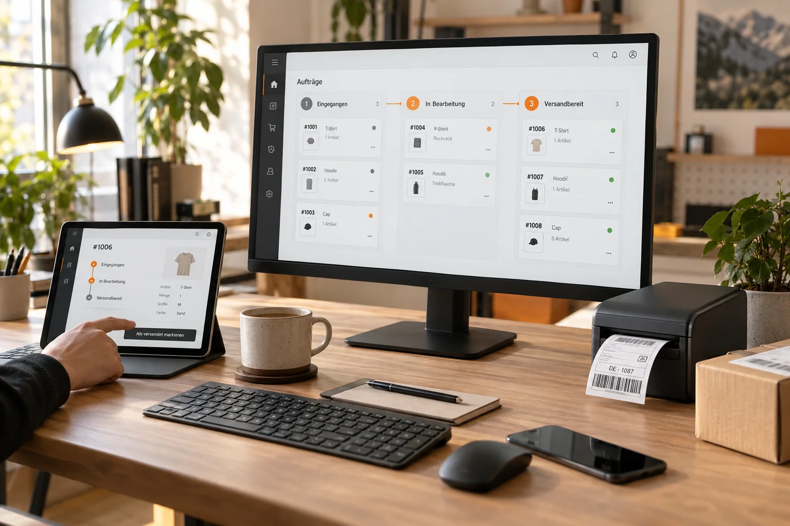 Editorial work scene: planning the flow of an application with an order overview and data flow