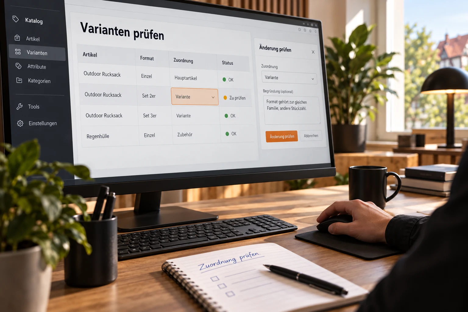 Editorial work scene: working on catalogue tasks and variants in a seller account